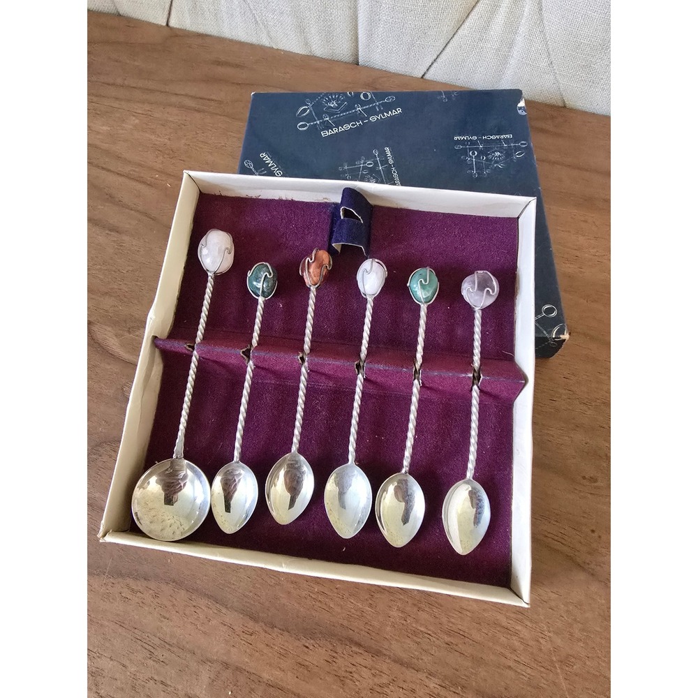 Vintage Barasch-Sylmar Sterling Silver Gemstone Spoon Set w/ Box